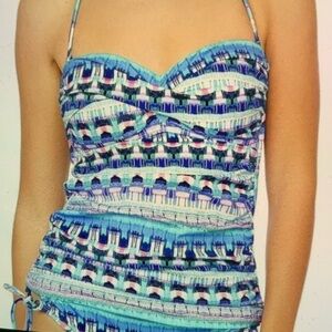 La Blanca Teal Multi-Stripe Bandeau Camisole Tankini Top